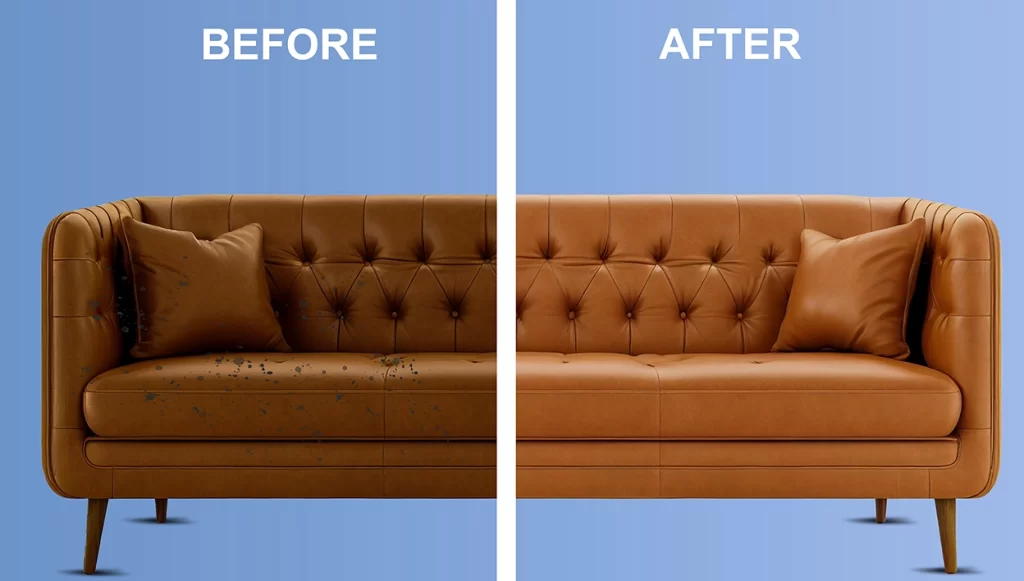 Leather Suite Colour Restoration and Re-dying Before & After
